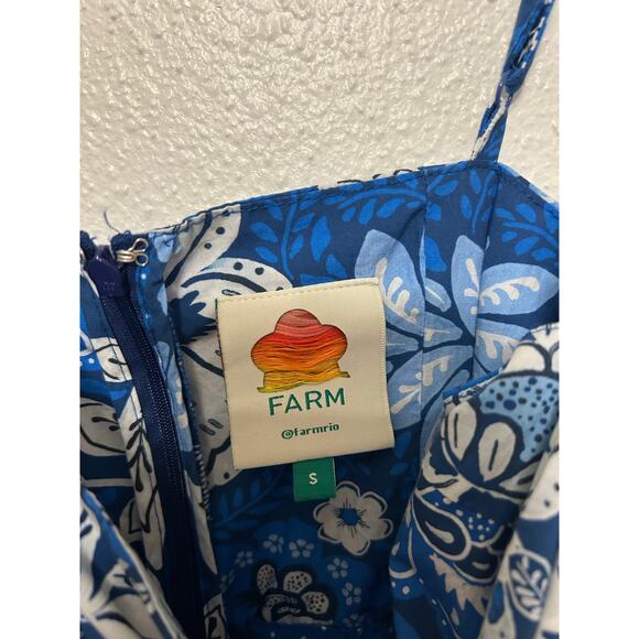 Farm Rio Full of Flowers Organic Cotton Midi Dress Blue Sz Small - Picture 7 of 10